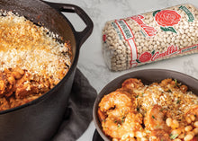 Load image into Gallery viewer, Dish of food with a bag of Camellia brand beans on a marble surface